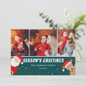 Greetings 3 Foto van de kerstman en het rendier Feestdagenkaart (Staand voorkant)
