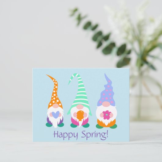 Greetings Colorful Happy Spring Gnomen Briefkaart (Staand voorkant)