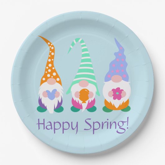 Greetings Colorful Happy Spring Gnomen Papieren Bordje (Voorkant)