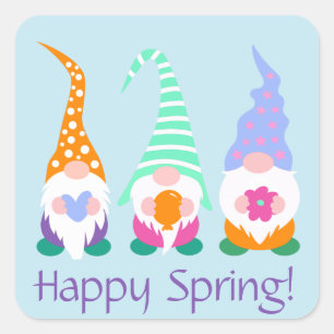 Greetings Colorful Happy Spring Gnomen Vierkante Sticker