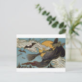 Greetings for Halloween Flying Witch and Bats Briefkaart (Staand voorkant)