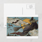 Greetings for Halloween Flying Witch and Bats Briefkaart (Voorkant / Achterkant)