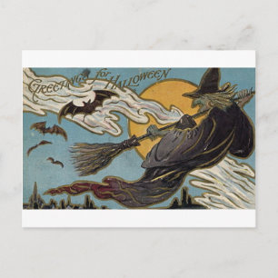 Greetings for Halloween Flying Witch and Bats Briefkaart
