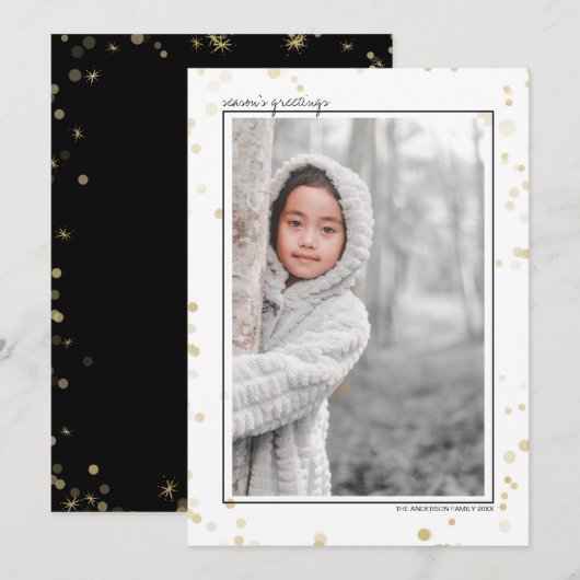 Greetings Foto van Black & Gold Bokeh Stars Season Feestdagenkaart (Voorkant / Achterkant)