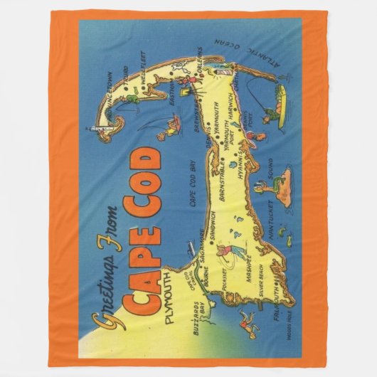 Greetings From Cape Cod Map Fleece Deken (Voorkant)
