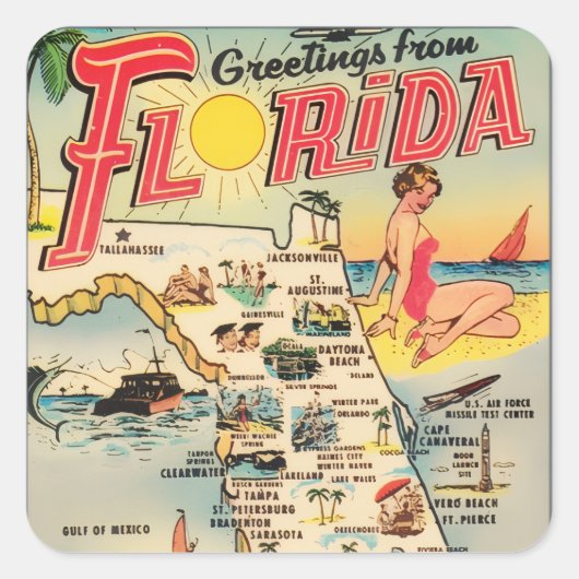 Greetings From Florida Vierkante Sticker (Voorkant)