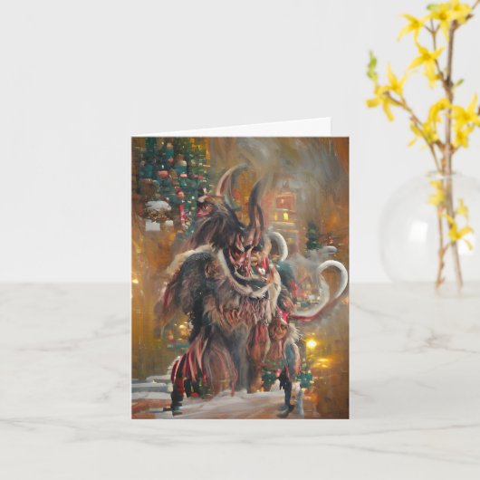 Greetings from Krampus, 4" x 5.6" Folded Card Kaart (Gele Bloem)