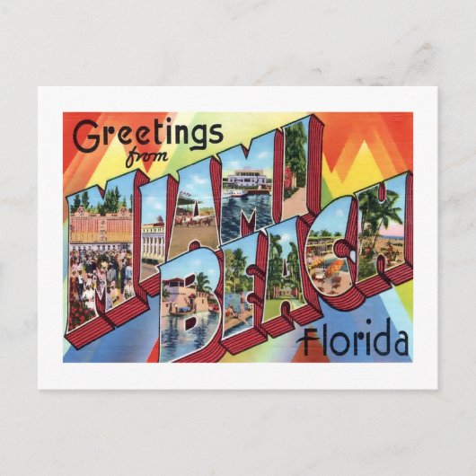 Greetings From Miami Beach Vintage Large Letter Briefkaart (Voorkant)