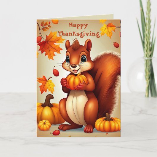 Greetings From Mr. Squirrel Thanksgiving Card Feestdagen Kaart (Voorkant)