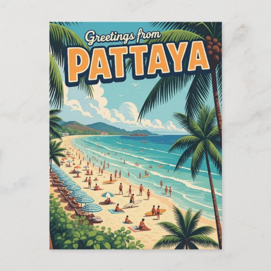 Greetings from Pattaya Beach Thailand Travel Briefkaart (Voorkant)