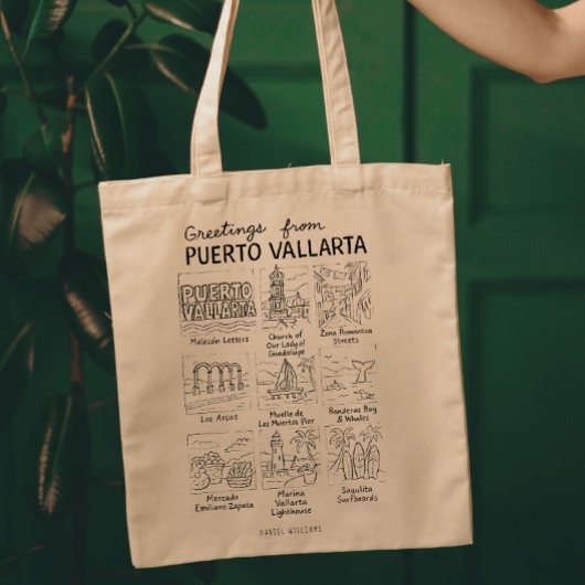 Greetings from Puerto Vallarta | Hand-Drawn Sketch Tote Bag