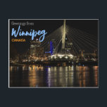 Greetings from Winnipeg Canada Postcard Briefkaart<br><div class="desc">Send scenic greetings from Winnipeg,  Canada with this night city postcard.</div>