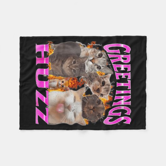 Greetings Huzz Funny Cat Meme Bootleg Graphic Men  Fleece Deken (Voorkant (Horizontaal))