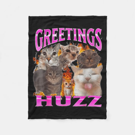 Greetings Huzz Funny Cat Meme Bootleg Graphic Men  Fleece Deken (Voorkant)