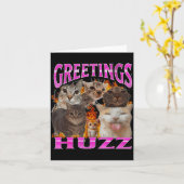 Greetings Huzz Funny Cat Meme Bootleg Graphic Men  Kaart (Gele Bloem)