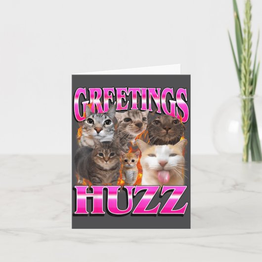 Greetings Huzz Funny Cat Meme Bootleg Graphic Men  Kaart (Voorkant)