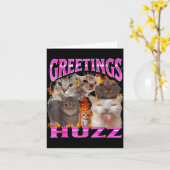 Greetings Huzz Funny Cat Meme Bootleg Graphic Men  Kaart (Gele Bloem)