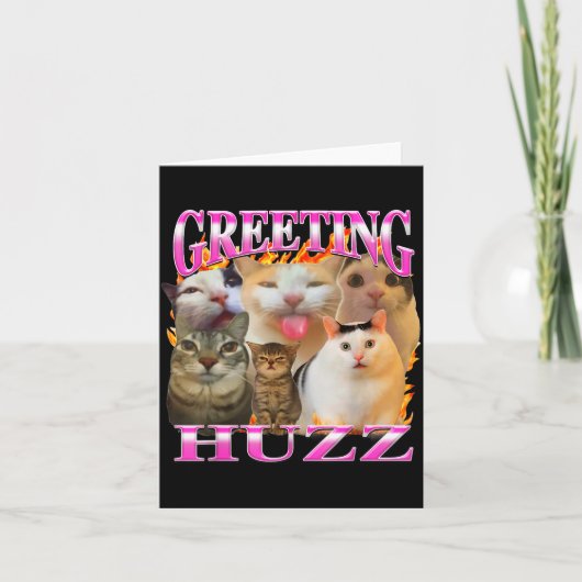 Greetings Huzz Funny Cat Meme Bootleg Graphic Men  Kaart (Voorkant)