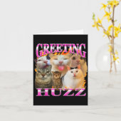Greetings Huzz Funny Cat Meme Bootleg Graphic Men  Kaart (Gele Bloem)
