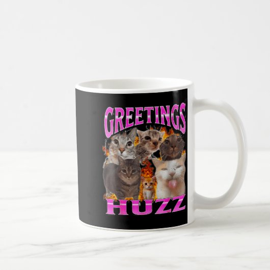 Greetings Huzz Funny Cat Meme Bootleg Graphic Men Koffiemok (Rechts)