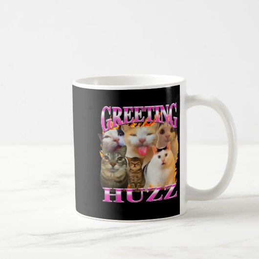 Greetings Huzz Funny Cat Meme Bootleg Graphic Men Koffiemok (Rechts)
