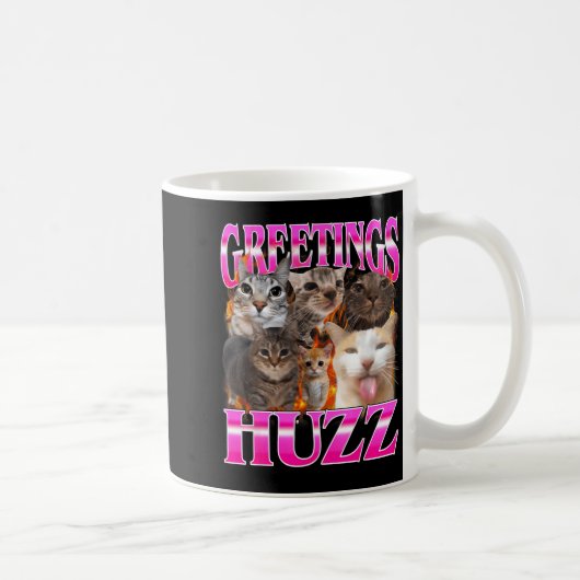 Greetings Huzz Funny Cat Meme Bootleg Graphic Men Koffiemok (Rechts)