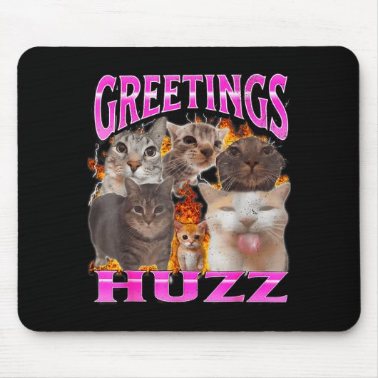 Greetings Huzz Funny Cat Meme Bootleg Graphic Men Muismat (Voorkant)