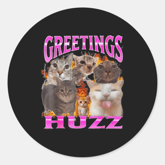 Greetings Huzz Funny Cat Meme Bootleg Graphic Men  Ronde Sticker (Voorkant)