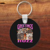 Greetings Huzz Funny Cat Meme Bootleg Graphic Men  Sleutelhanger (Voorkant)