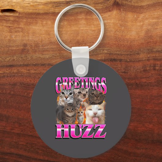 Greetings Huzz Funny Cat Meme Bootleg Graphic Men  Sleutelhanger (Voorkant)