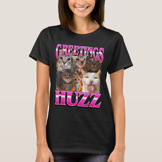 Greetings Huzz Funny Cat Meme Bootleg Graphic Men  T-shirt (Voorkant)
