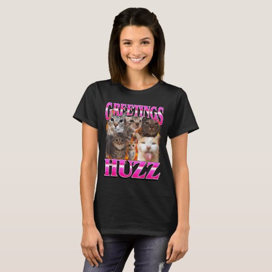 Greetings Huzz Funny Cat Meme Bootleg Graphic Men  T-shirt (Voorkant volledig)