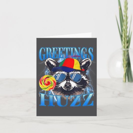 Greetings Huzz Raccoon Meme Chaos Humor Vibes  Kaart (Voorkant)