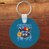 Greetings Huzz Raccoon Meme Chaos Humor Vibes  Sleutelhanger (Voorkant)
