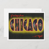 Greetings of Chicago at Night, Illinois Briefkaart (Voorkant / Achterkant)