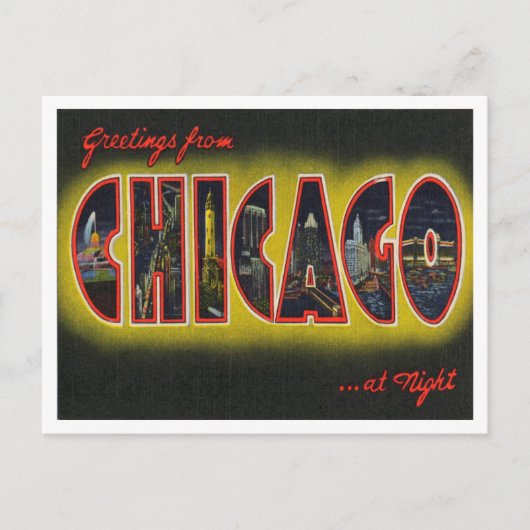 Greetings of Chicago at Night, Illinois Briefkaart (Voorkant)