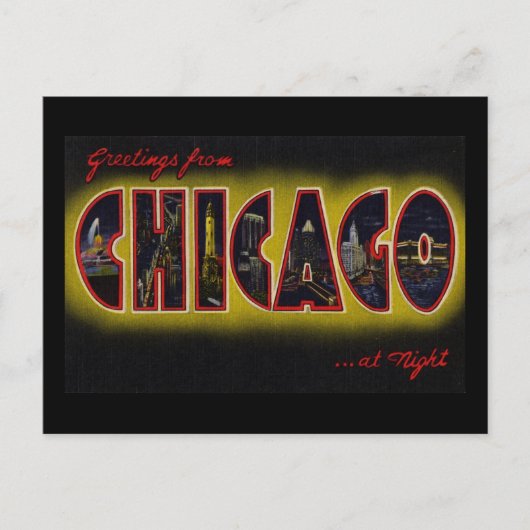 Greetings of Chicago Illinois at Night Briefkaart (Voorkant)