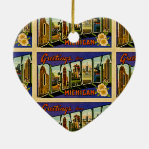 Greetings of Detroit Michigan Post Card Keramisch Ornament