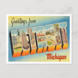 Greetings of Detroit, Michigan Vintage Travel Briefkaart