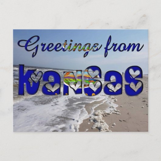 Greetings of Kansas State Flag Hearts USA Briefkaart (Voorkant)