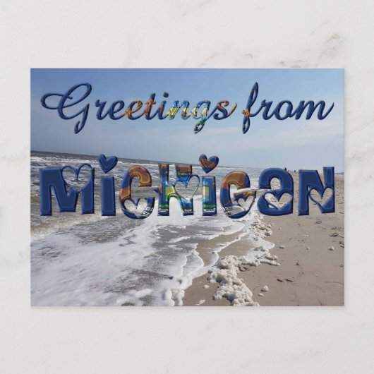 Greetings of Michigan State Flag Hearts USA Briefkaart (Voorkant)