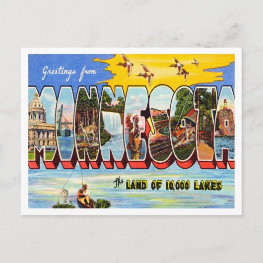 Greetings of Minnesota Vintage Travel Briefkaart (Voorkant)