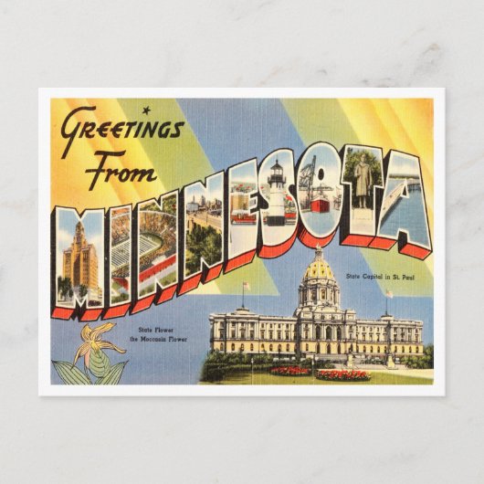 Greetings of Minnesota Vintage Travel Briefkaart (Voorkant)