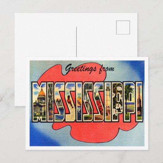 Greetings of Mississippi Vintage Travel Briefkaart (Voorkant / Achterkant)
