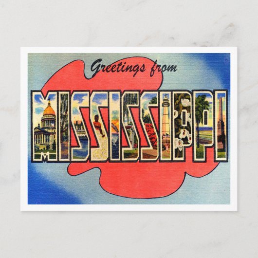 Greetings of Mississippi Vintage Travel Briefkaart (Voorkant)