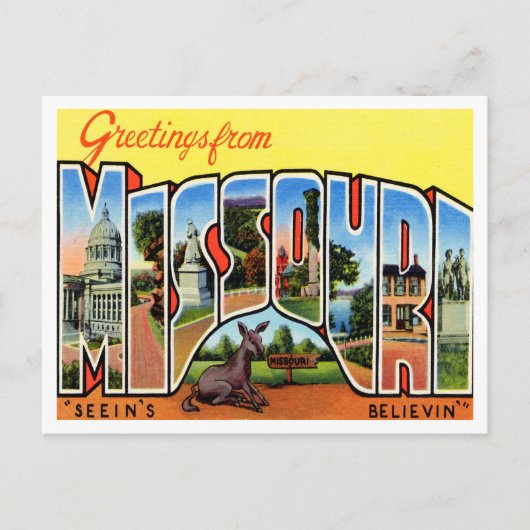 Greetings of Missouri Vintage Travel Briefkaart (Voorkant)