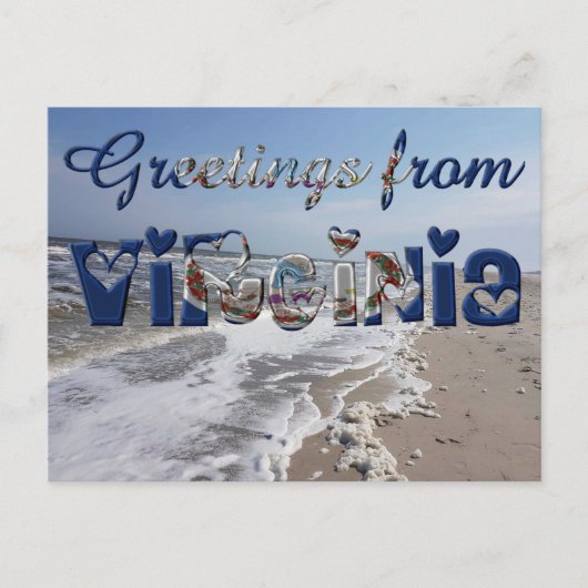 Greetings of Virginia State Flag Hearts USA Briefkaart (Voorkant)