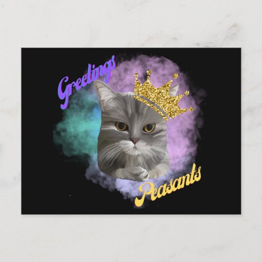 Greetings Peasants Gray Tabby Queen Cat Briefkaart (Voorkant)
