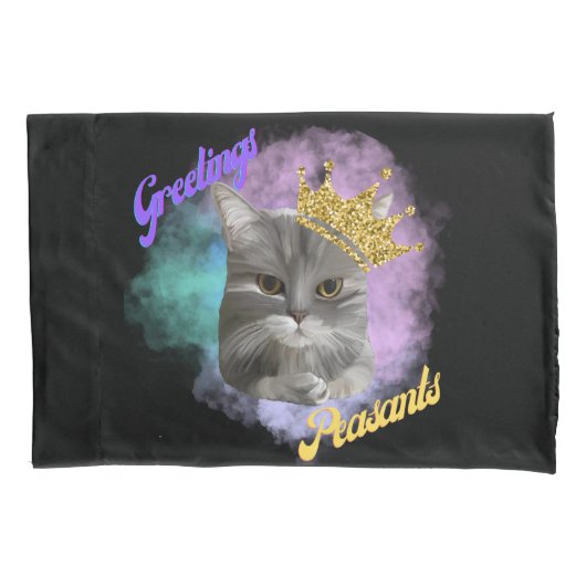 Greetings Peasants Gray Tabby Queen Cat Kussensloop (Voorkant)