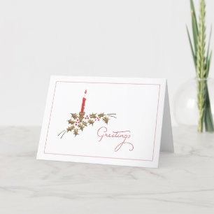 Greetings Red Candle Holly-kerstminimalist Feestdagen Kaart